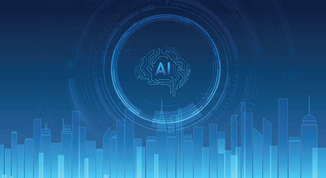 AI and the Future of Cityscapes: A futuristic visualization of artificial intelligence interacting with a cityscape, illustrating the technological advancement and the evolving urban environment.
