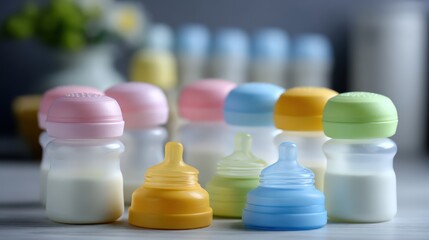 Infant Formula Feeding Bottles and Nipples Baby Nutrition Equipment Medical Healthcare Professional Concept
