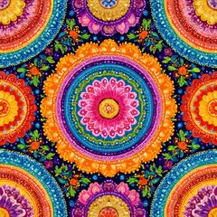 Fototapeta premium Vibrant Mandala Patterns Radiate in a Kaleidoscope of Colors and Intricate Designs
