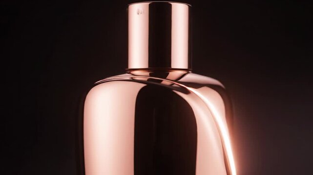 Video Rose Gold Bottle Shine &ndash; metallic reflection sweep with luxury mood for premium beauty branding, cosmetic advertising, product launch visuals, and high-end retail campaigns.