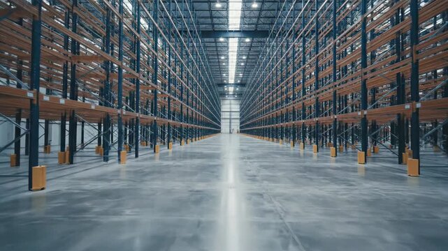 This video presents an empty distribution center symbolizing supply chain disruption, warehouse shortage scenario, and commercial logistics challenge for business and industry visuals.