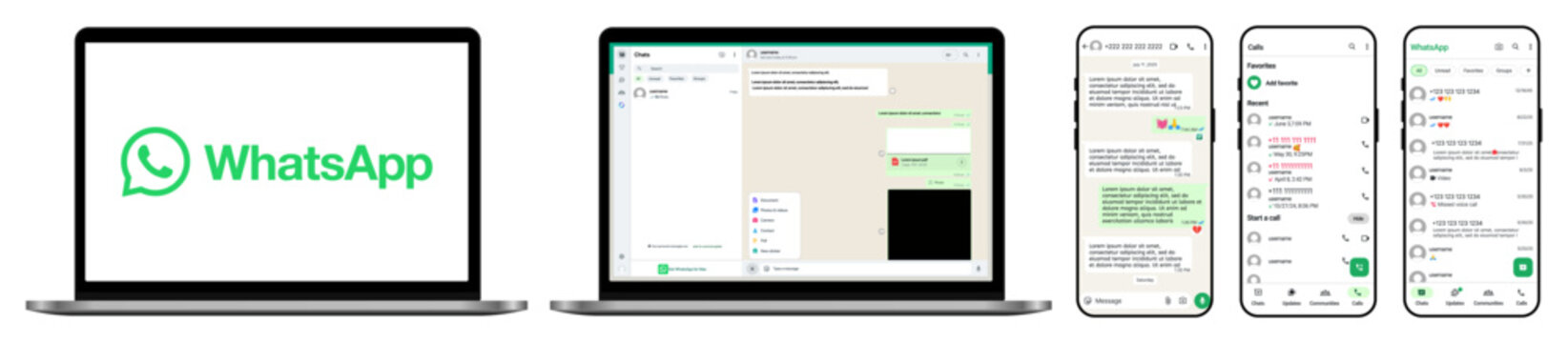 WhatsApp Messaging Platform Interface on Laptop and Smartphone Screens. WhatsApp Web and Mobile Chat Application UI Design Template