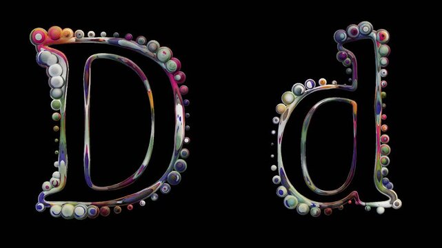 Modern alphabetic letter with spheres &ndash; D d - transparent background , loopable, colorful