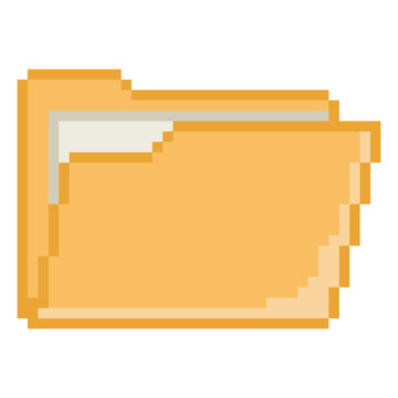 Open yellow file folder pixel art icon for data storage
