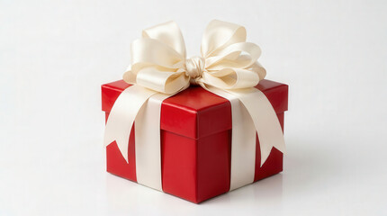 Obraz premium Beautiful Red Gift Box Wrapped with Elegant White Ribbon and Bow for Special Occasions
