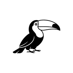 Fototapeta premium A black and white vector illustration of a toucan. This clean, minimalist tropical bird silhouette with a large beak is perfect for exotic nature-themed logos and icons.