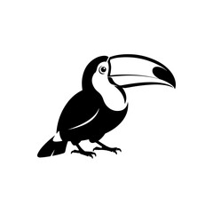 Fototapeta premium A black and white vector illustration of a toucan. This clean, minimalist tropical bird silhouette with a large beak is perfect for exotic nature-themed logos and icons.