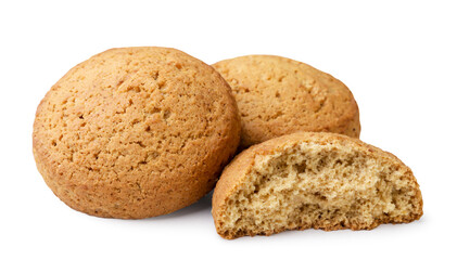 Oatmeal cookies and half on a white background. Isolated