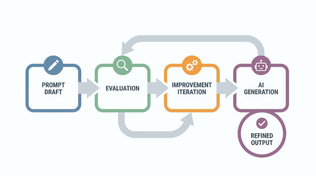 Visual representation of the iterative AI generation workflow from prompt draft to refined output.