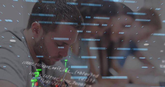 Animation of data processing over diverse students writing