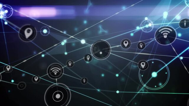 Animation of network of connections with icons and growing network of connections
