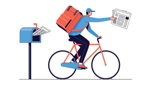 Delivery Service: An efficient delivery person on a bicycle distributes newspapers, showcasing the importance of swift and reliable communication and service delivery.