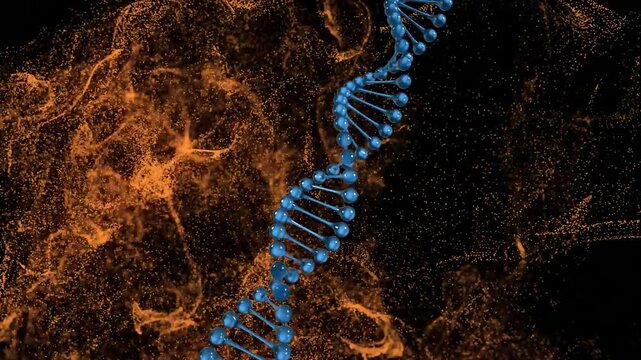 Animation of dna strand and glowing mesh with network of connections