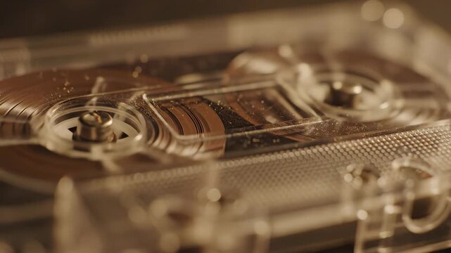 Video of Cassette Tape Spin &ndash; Magnetic reel motion, nostalgic tone capturing retro audio technology, analog music culture and vintage media concept for creative branding and throwback campaigns.