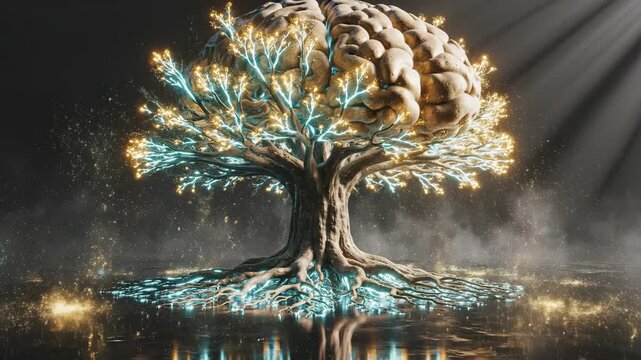 Video of Consciousness Concept Art \'96 Glowing brain tree metaphor, abstract awareness visualization, mind expansion theme, spiritual growth and creative innovation branding visual.