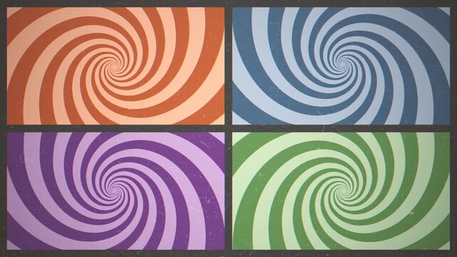 Vintage Hypnotic Spiral Banners Background Animation
Animation of a looped vintage abstract and retro background with spinning sunbeams for advertising and holidays message