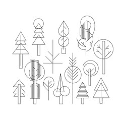 Fototapeta premium A collection of minimalist tree line art.