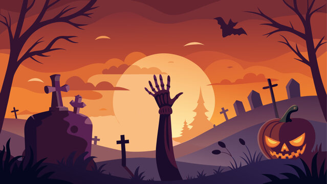 Halloween graveyard scene vector illustration