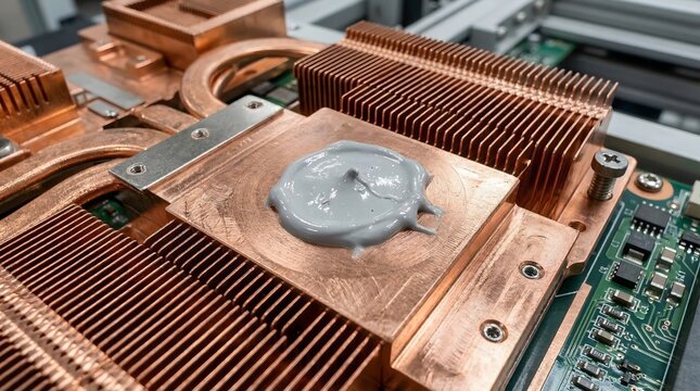 Thermal paste on CPU cooler, technology and hardware concept  , modern corporate concept, texture background, copy space