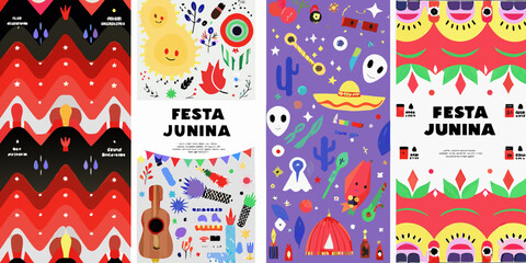 Obraz premium Colorful festa junina themed banner designs with various illustrative elements