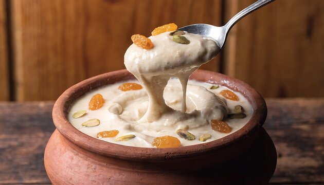aromatic, authentic, clay pot, comforting, creamy, desi desserts, food photography, gulab jamun, kheer, nuts, pakistani sweets, rich flavors, rustic, steaming, traditional dessert, warm syrup, almond 