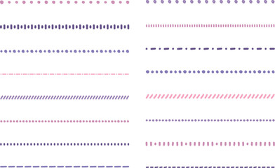 Fototapeta premium イラスト素材：ライン素材のあしらい 手書きのシンプルでかわいい罫線 ピンク 紫. simple hand draw borders