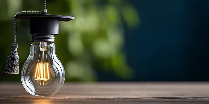 Creative Concept of Graduation Success Light Bulb Wearing a Cap Symbolizing Bright Future Ahead