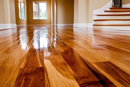 Elegant Living Space with Polished Wood Flooring, Creating a Luxurious and Warm Interior Design.
