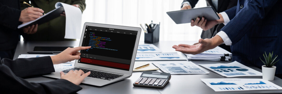 Software development programming on computer screen for brisk application and program coding