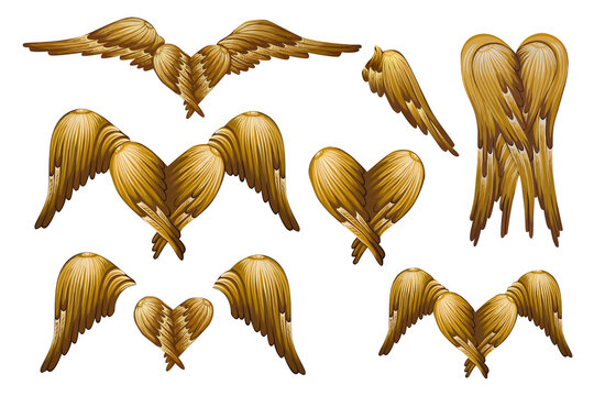 Seraphim wings set on a white background. Illustration in Byzantine style