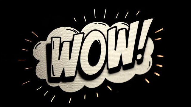 Comic style wow expression in bold letters with dynamic background.