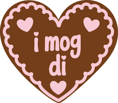 Heart‑shaped gingerbread cookie vector illustration with Bavarian &ldquo;i mog di&rdquo; text, festive decorative design for Oktoberfest, love, romance, and cultural celebration projects