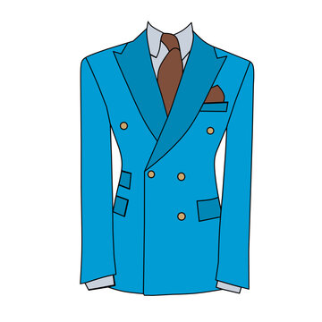 Vector illustration of a light blue tuxedo suit with a brown tie on a white background.