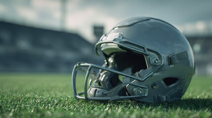 Fototapeta premium Generic gridiron helmet resting on grass with shallow depth of field