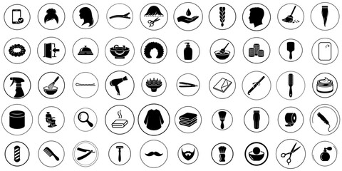 Hair Salon and Barbershop Round Icons Set