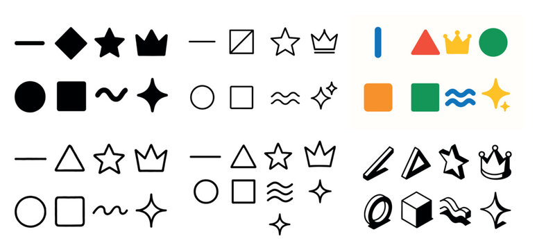 Abstract shapes icons with star circle crown minimal