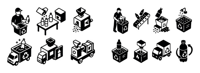 Obraz premium Recycling icons with bottle box truck minimal