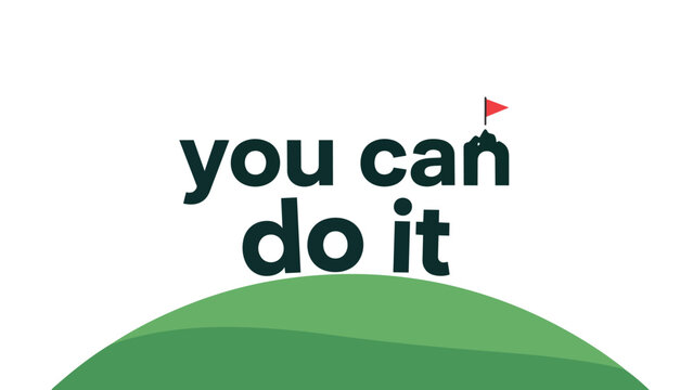 Uplifting message of perseverance with a goal-oriented visual on a verdant landscape