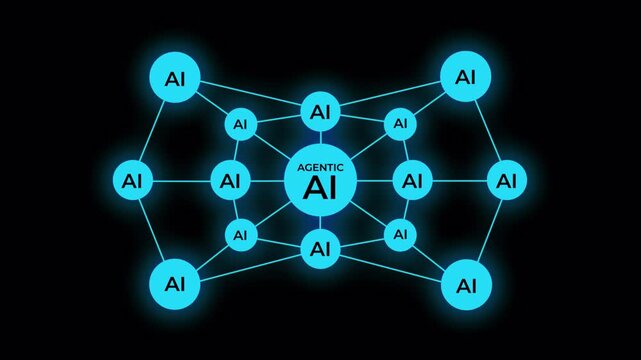 4K Transparent Multi-Agent System Animation. Glowing Cyan Agentic AI Nodes and Autonomous Neural Network Mesh (Alpha Channel)