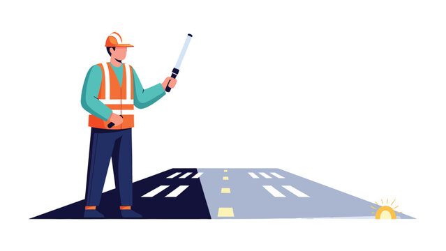 Airport Ground Crew: An airport ground crew member directs traffic on the runway, ensuring smooth operations and safety using signal wand.