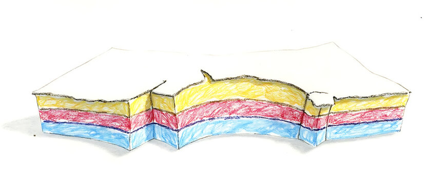 Geological Layers Diagram Showing Anticline Fold Structure with Erosion