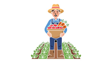 Farmer with Harvest: A dedicated farmer stands proudly, holding a basket brimming with freshly harvested vegetables, embodying the essence of farm-to-table bounty.  © AJM