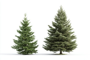 Obraz premium Conifer pair displayed for product photography: Norway spruce and Serbian spruce on plain white backdrop