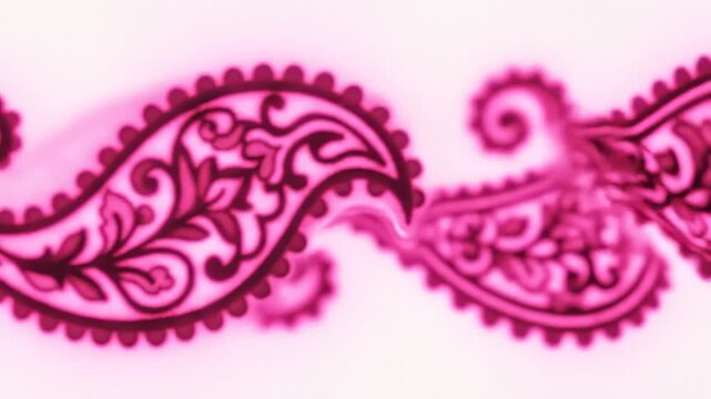 Abstract Paisley Pattern Border in Pink and Magenta Colors, Seamless Loop