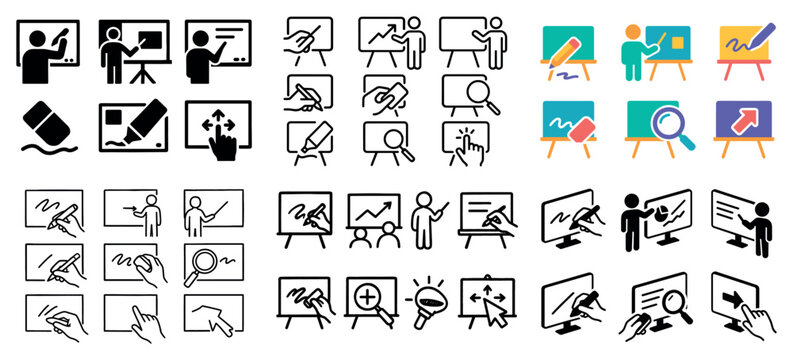 Presentation icons with presenter board pointer outline
