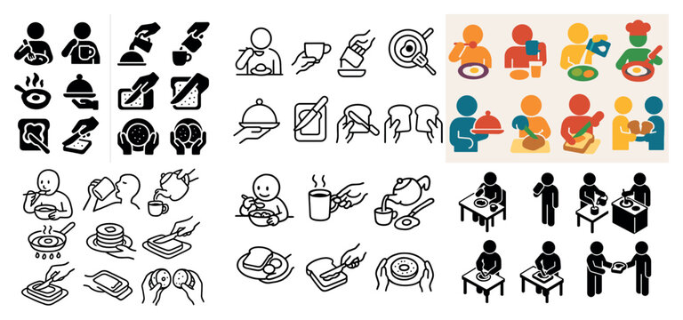 Dining icons with plate cup spoon hand