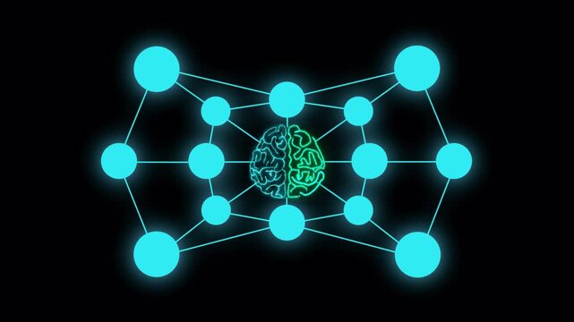 4K Transparent Agentic AI Central Brain Animation. Glowing Digital Intelligence Hub with Multi-Agent Node Connectivity (Alpha Channel)