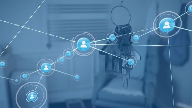 Animation of network of connections with icons over key and room