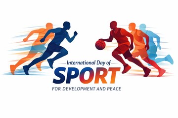 Obraz premium Dynamic Colorful Silhouettes of Runners and Basketball Players for Sport Day international day of sport