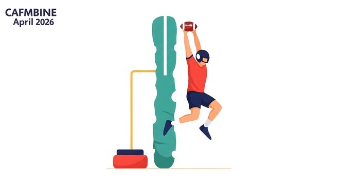 Athlete Reaching for Football on Vertical Training Equipment.